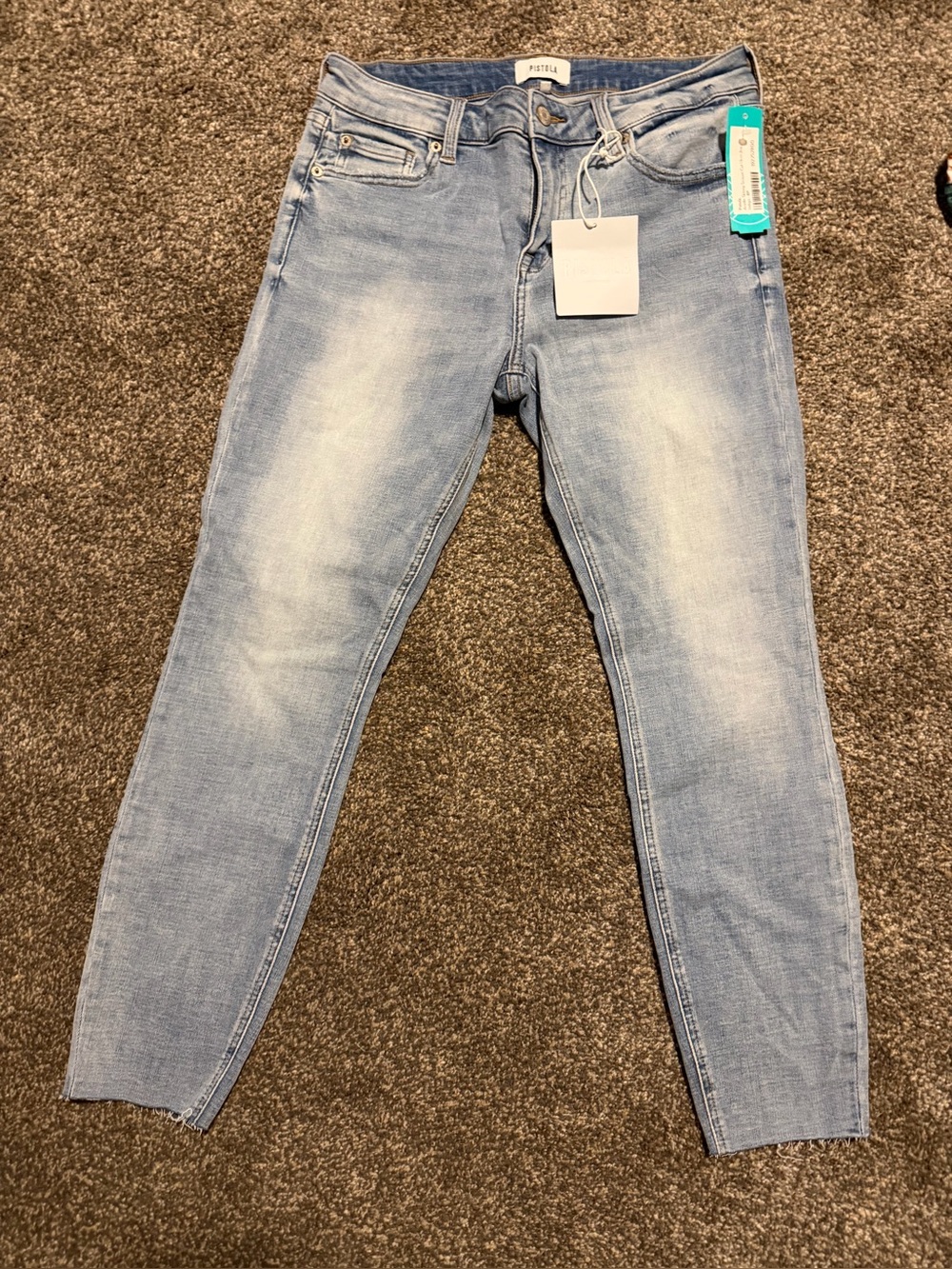 29 Pistola Light Blue Skinny Jeans scissor cut hem raw hem